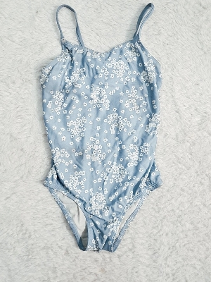 Badeanzug Mädchen Blau Blumen Bikini 98 104 Blau