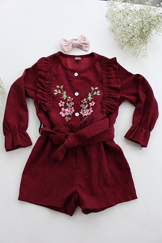 Jumpsuit Overall weinrot Größe 110 mit Haargummi