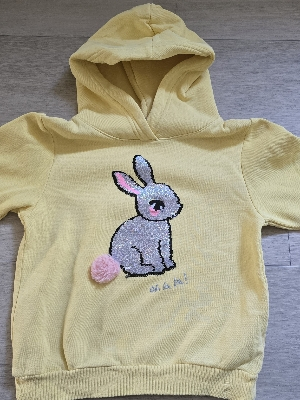H&M Pulli Pullover gelb Hase Häschen Pailletten Gr 110 116