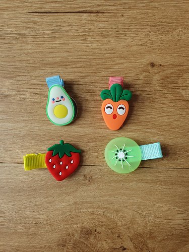 4er Set Haarklammern bunt Obst Gemüse