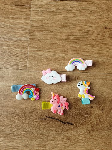 5er Set Haarklammern Einhorn Regenbogen