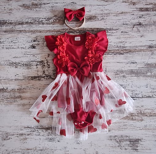 Festlicher Baby-Body mit Tüllrock und Haarband Gr. 80/86