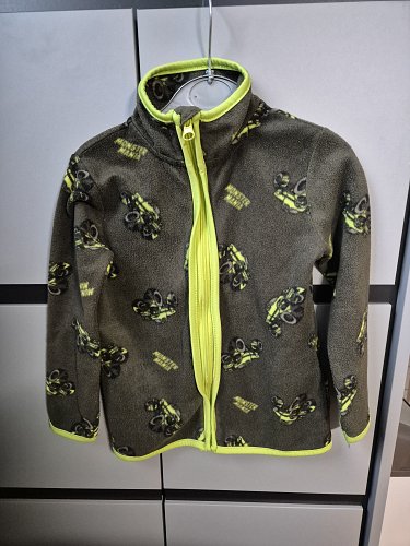 Grüne khaki Fleecejacke gr. 104 Flauschejacke Übergangsjacke Autos Monstertruck