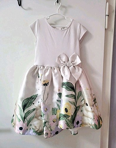 Mädchen Kleid H&M Größe 122/128 – Rosa – Schleife – Blumen & Häschen – Baumwollmix – festlich