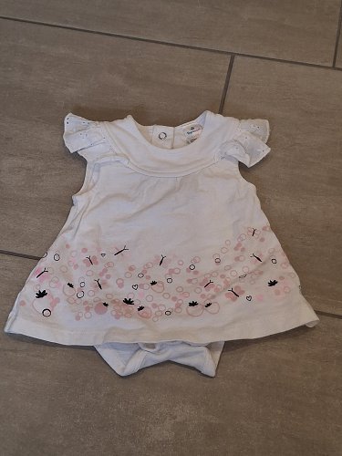 Bodykleid weiß kurzarm rosa Schmetterlinge Topomini Gr. 50/56