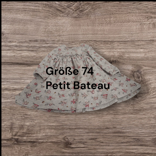 Langarmkleid/Winterkleid grau mit Blumen 74 Petit Bateau
