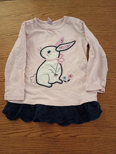 Langarmshirt rosa Hase blaue Spitze 86 Dopodopo