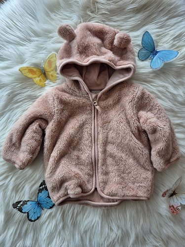 Mädchen Teddy Jacke mit Ohren Größe 62 H&M rosa