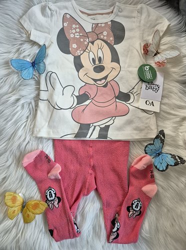 Süßes Disney Baby Set: Minnie Maus T-Shirt & Strumpfhose Gr. 74/80 C&A